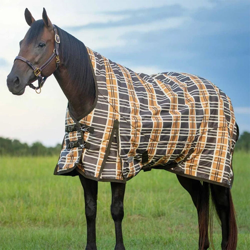 image of Solaris 1200D Extended Neck Heavy Weight Horse Turnout Blanket - 360 g - Brown & Cream Plaid 