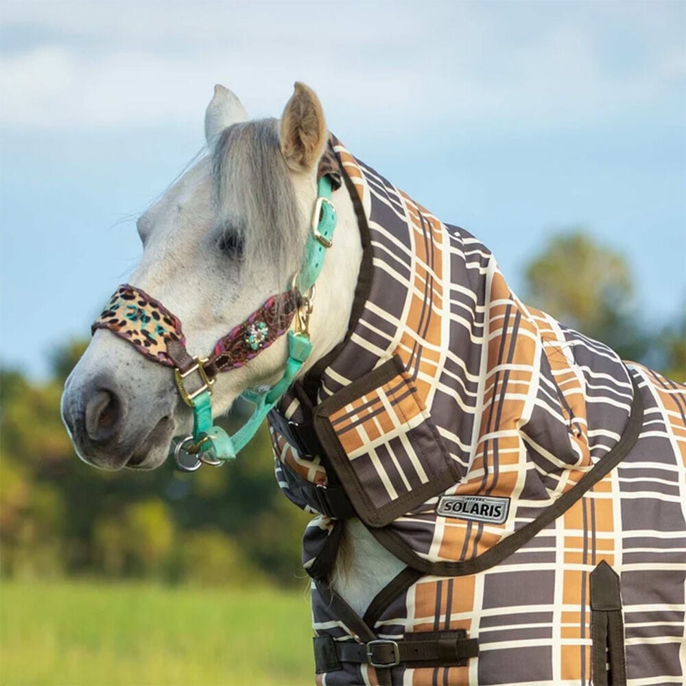 image of Pony Poppins Solaris 1200D Pony Horse Neck Rug - 240 g - Brown & Cream Plaid 