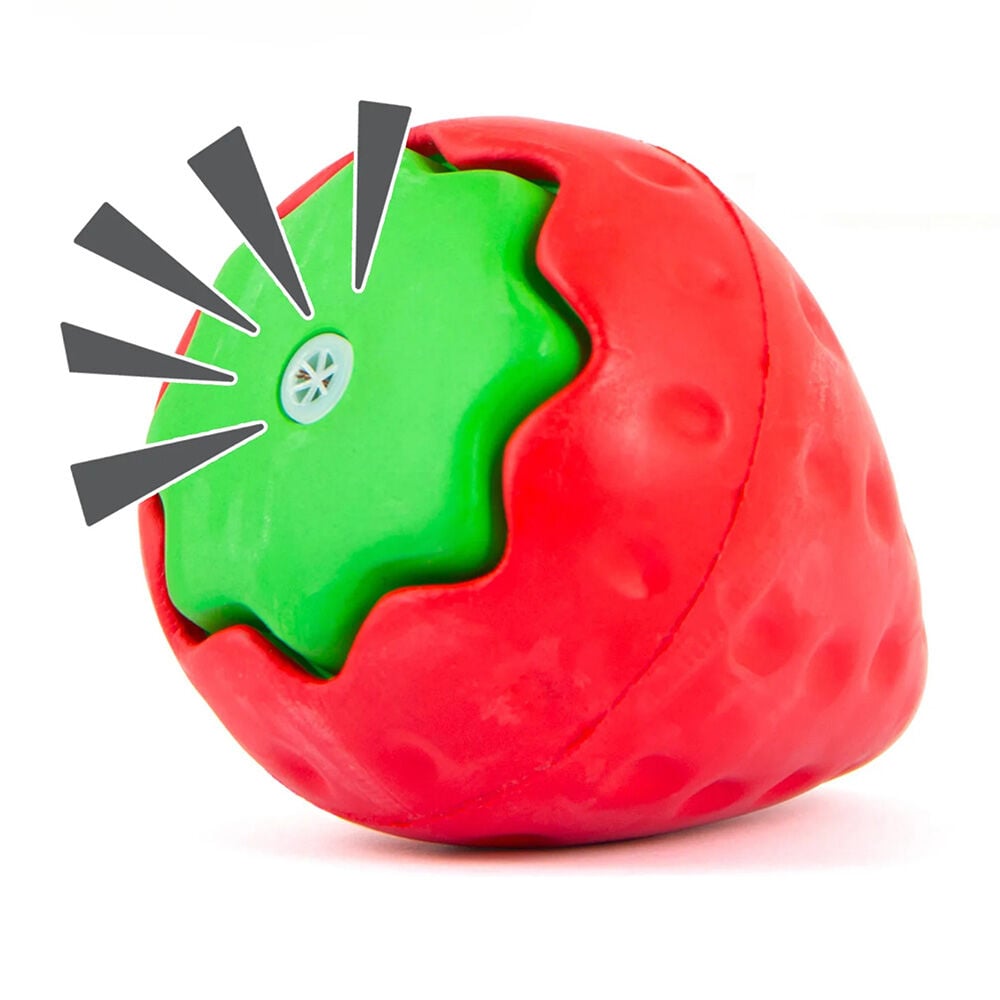 image of Squeaky Strawberry Natural Rubber Dog Dental Chew Toy with Squeaker & Vanilla Scent for Medium Chewers - Small