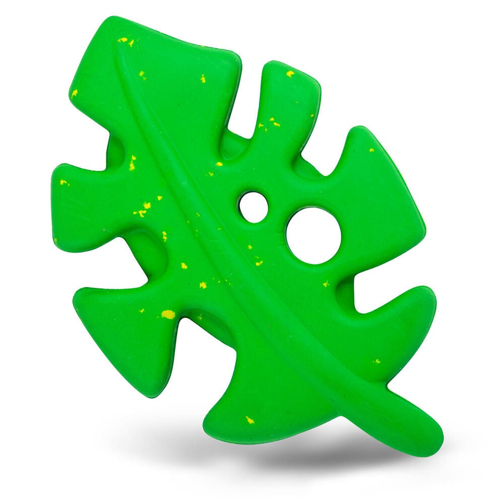 image of Leaf Shaped Natural Rubber Dog Chew Toy with Dental Benefits and Vanilla Scent for Medium Chewers - Green