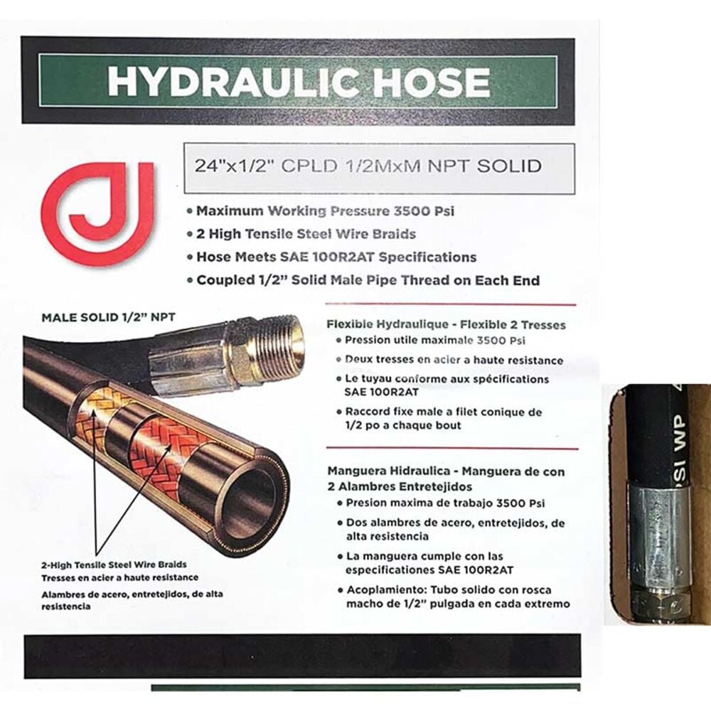 image of 2-Braid Hydraulic Hose, 1/2-in x 24-in