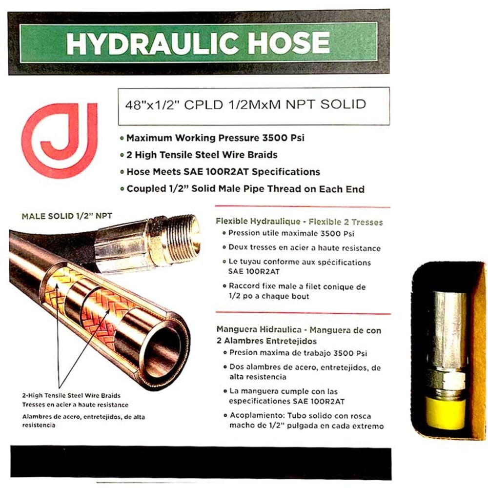 image of 2-Braid Hydraulic Hose, 1/2-in x 48-in