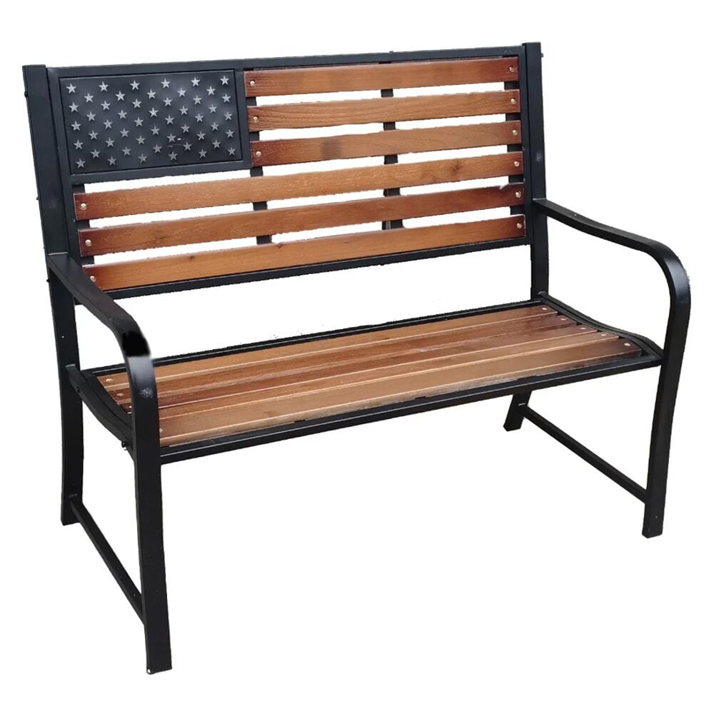image of Wood American Flag Porch Bench with Metal Frame