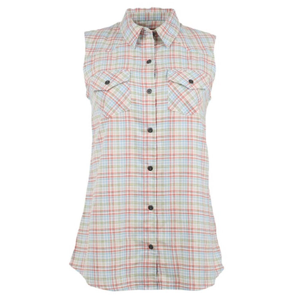 image of Women's FullFlexx Western Sleeveless Shirt- Moss Plaid
