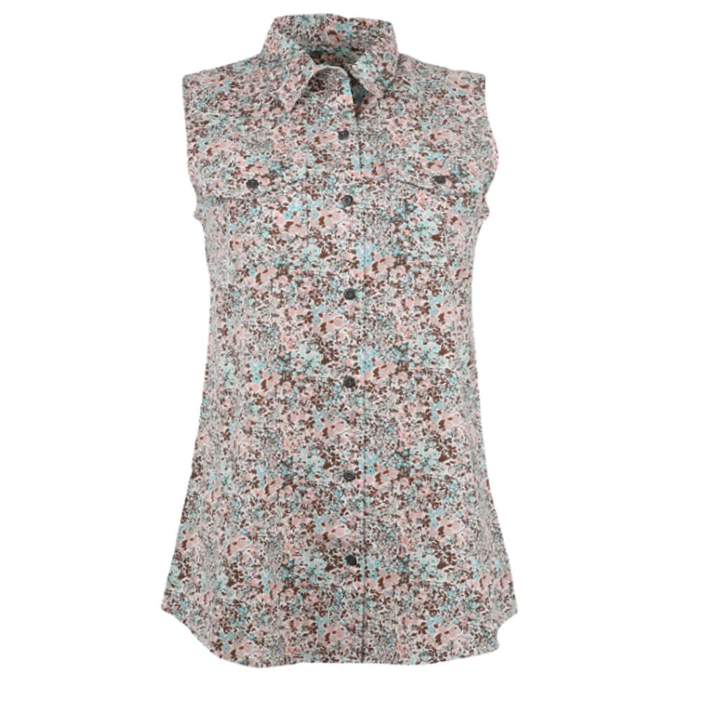 image of Women's FullFlexx Western Sleeveless Shirt- Flamingo Floral Print