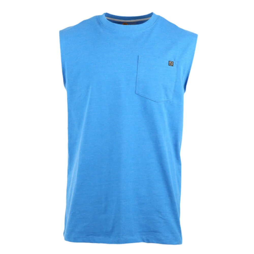 image of Men's Best Dang Sleeveless Pocket Tee- Bright Blue Heather