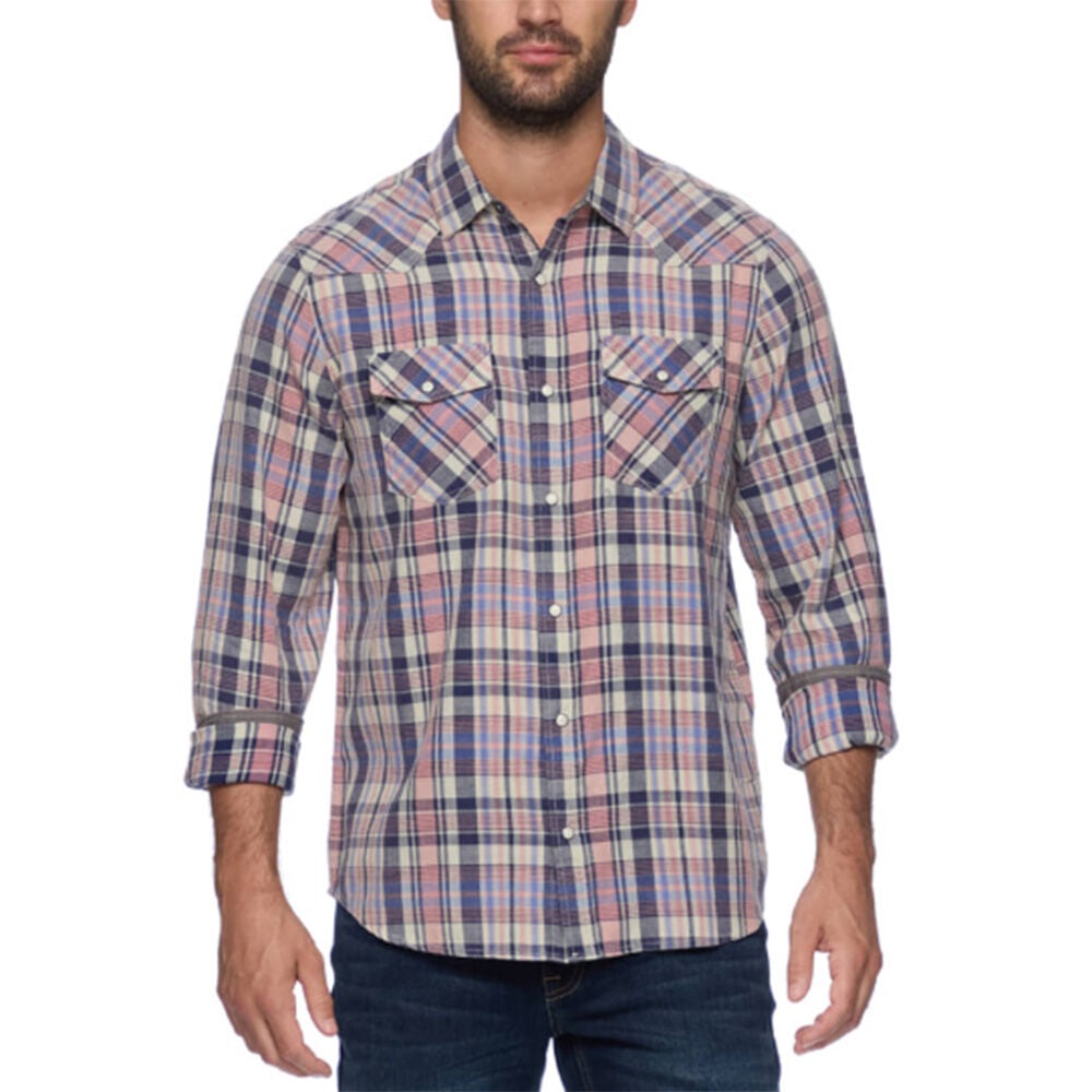 image of Men's Long Sleeve Martin Vintage Washed Western Shirt- Navy/Oatmeal