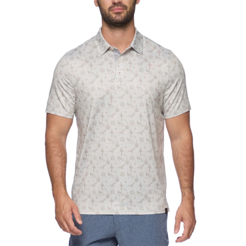 image of Men's Grady Desert Print Short Sleeve Polo Shirt- Oatmeal Combo