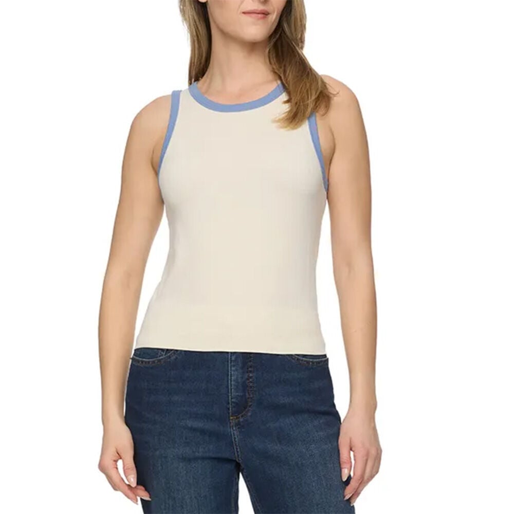 image of Women's Patsy Seamless Tank- Cream/Teal