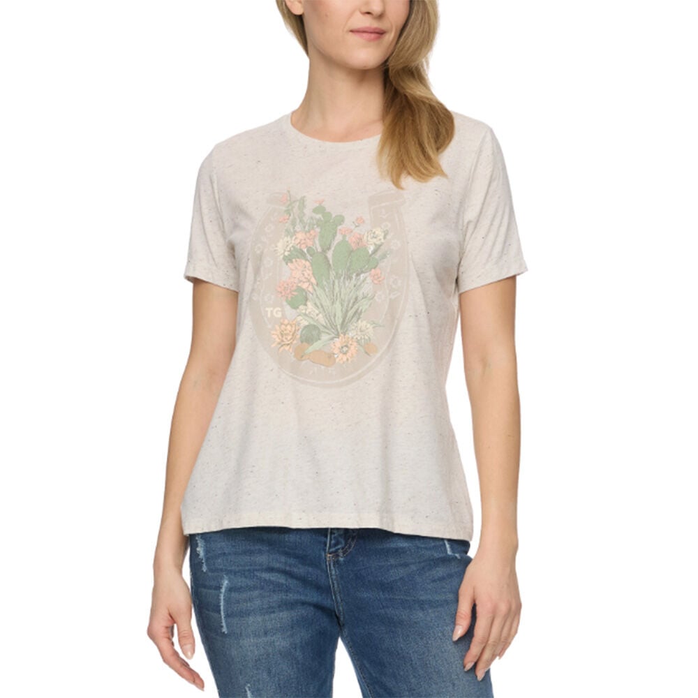 image of Women's Horseshoe Short Sleeve T-Shirt- Tan