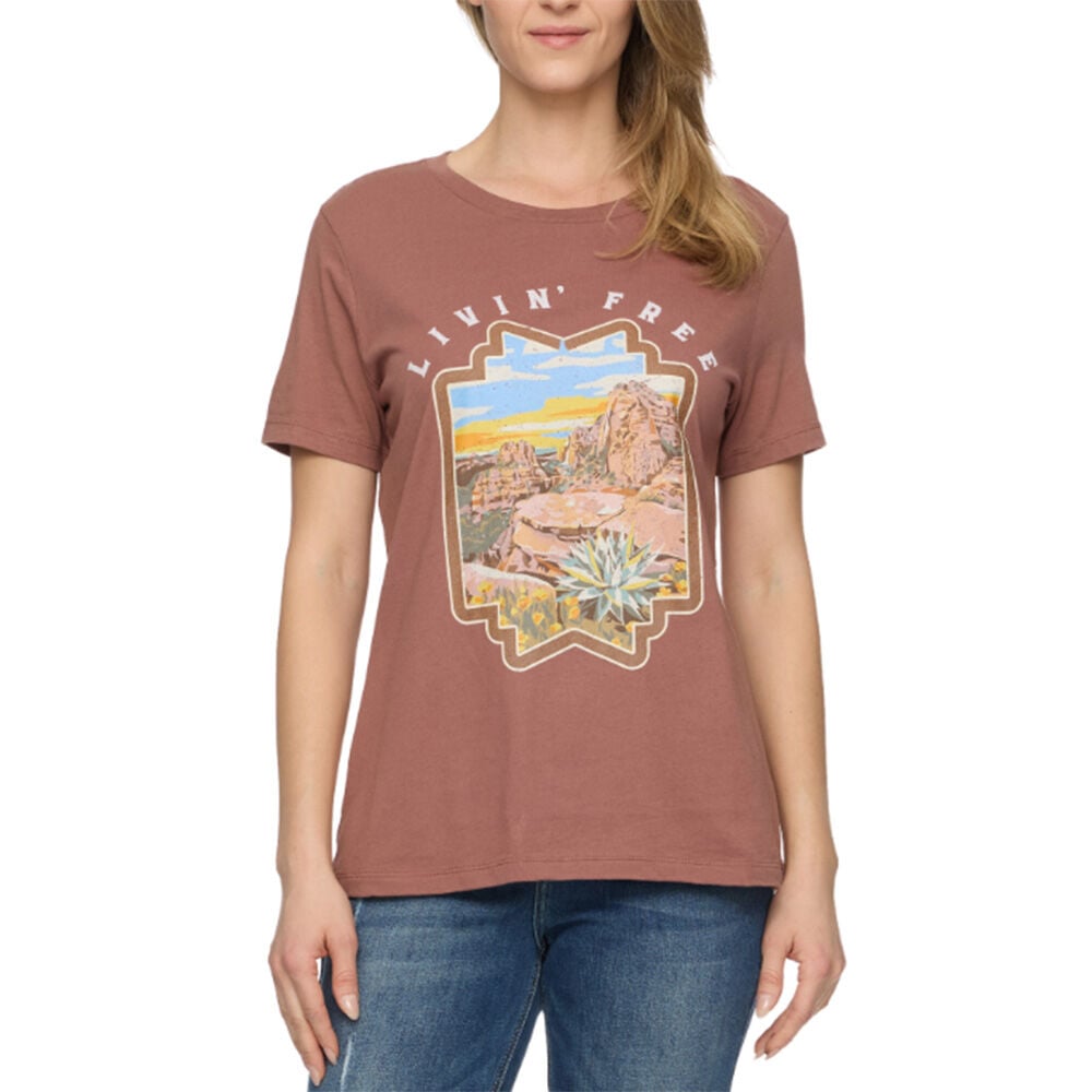 image of Women's Livin Free Short Sleeve T-Shirt- Brown