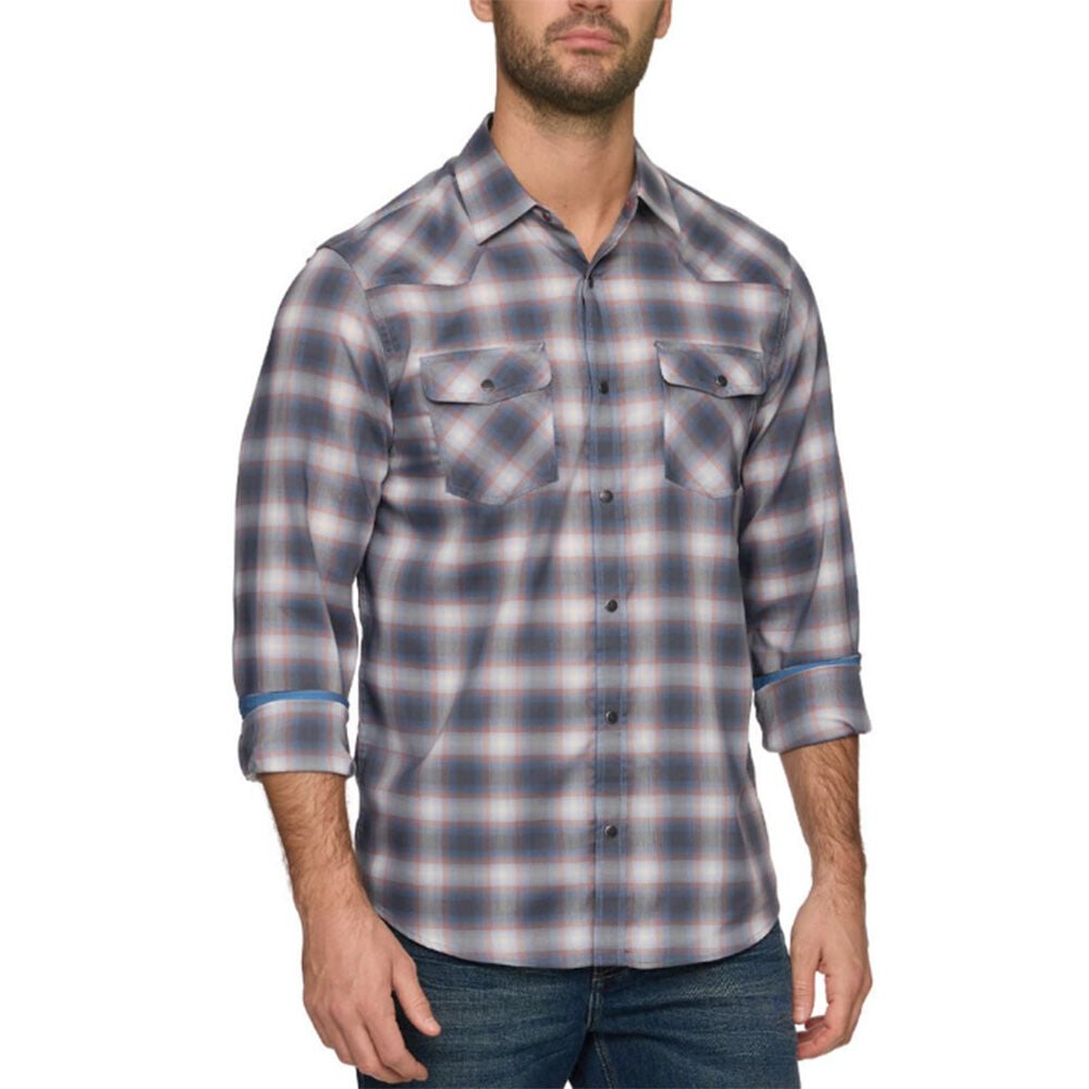 image of Men's Jonah Performance Long Sleeve Western Shirt- Blue/Red