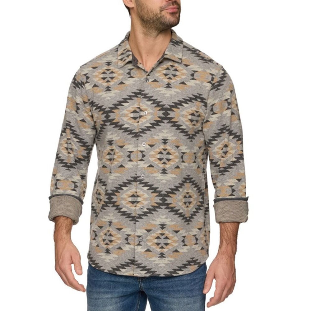 image of Men's Wesley Long Sleeve Knit Flannel Shirt- Grey