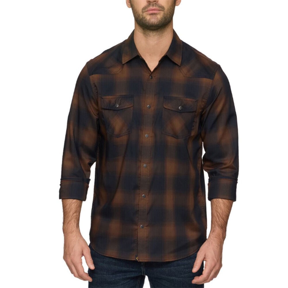 image of Men's Jefferson Performance Long Sleeve Western Shirt- Navy/Brown