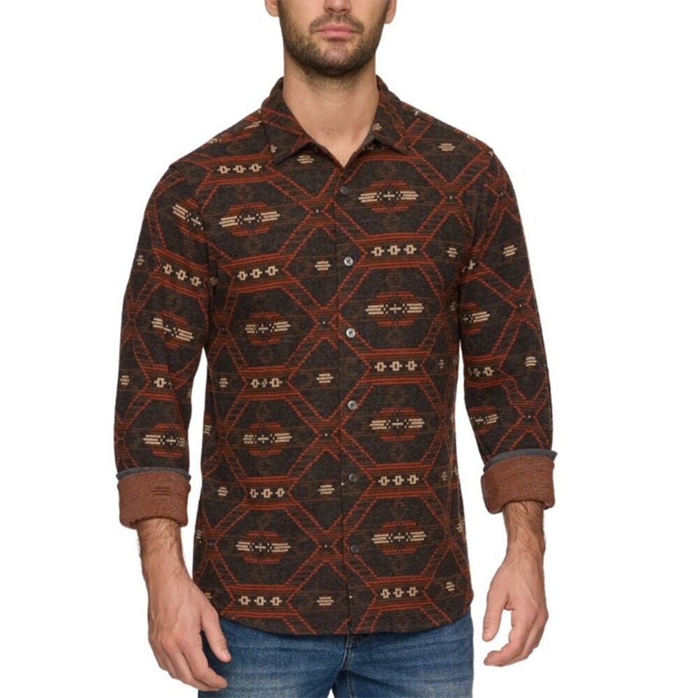 image of Men's Axel Long Sleeve Knit Flannel Shirt- Southwest Print