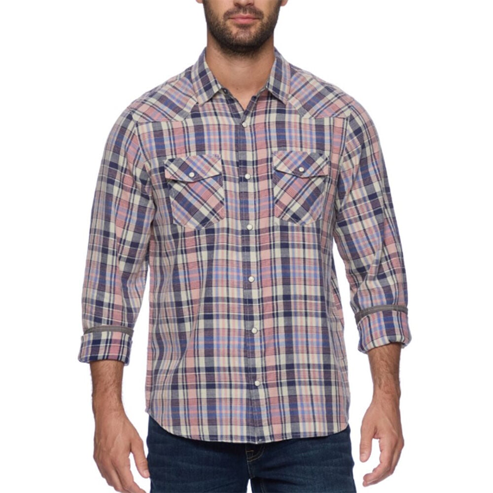 image of Men's Martin Vintage Washed Western Long-Sleeve Shirt- Navy/Red/Cream