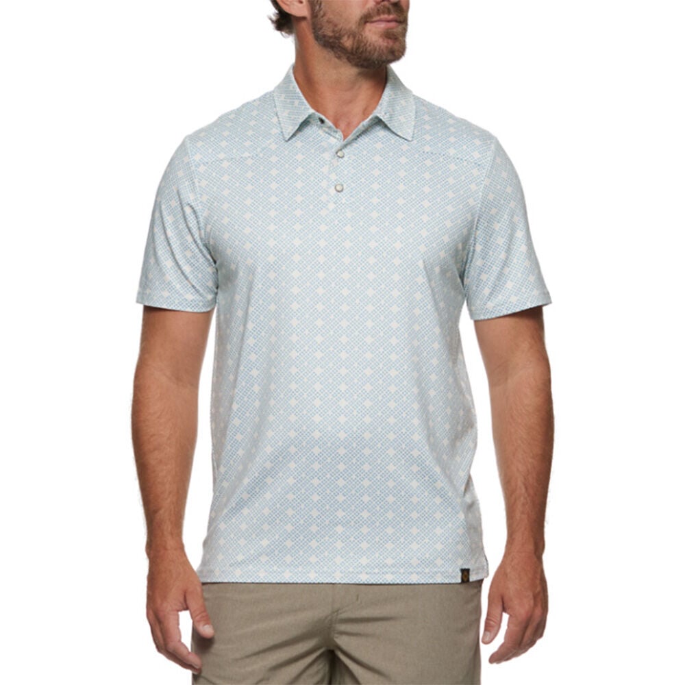 image of Men's Travis Geo Print Western Performance Polo- Aqua/Cream