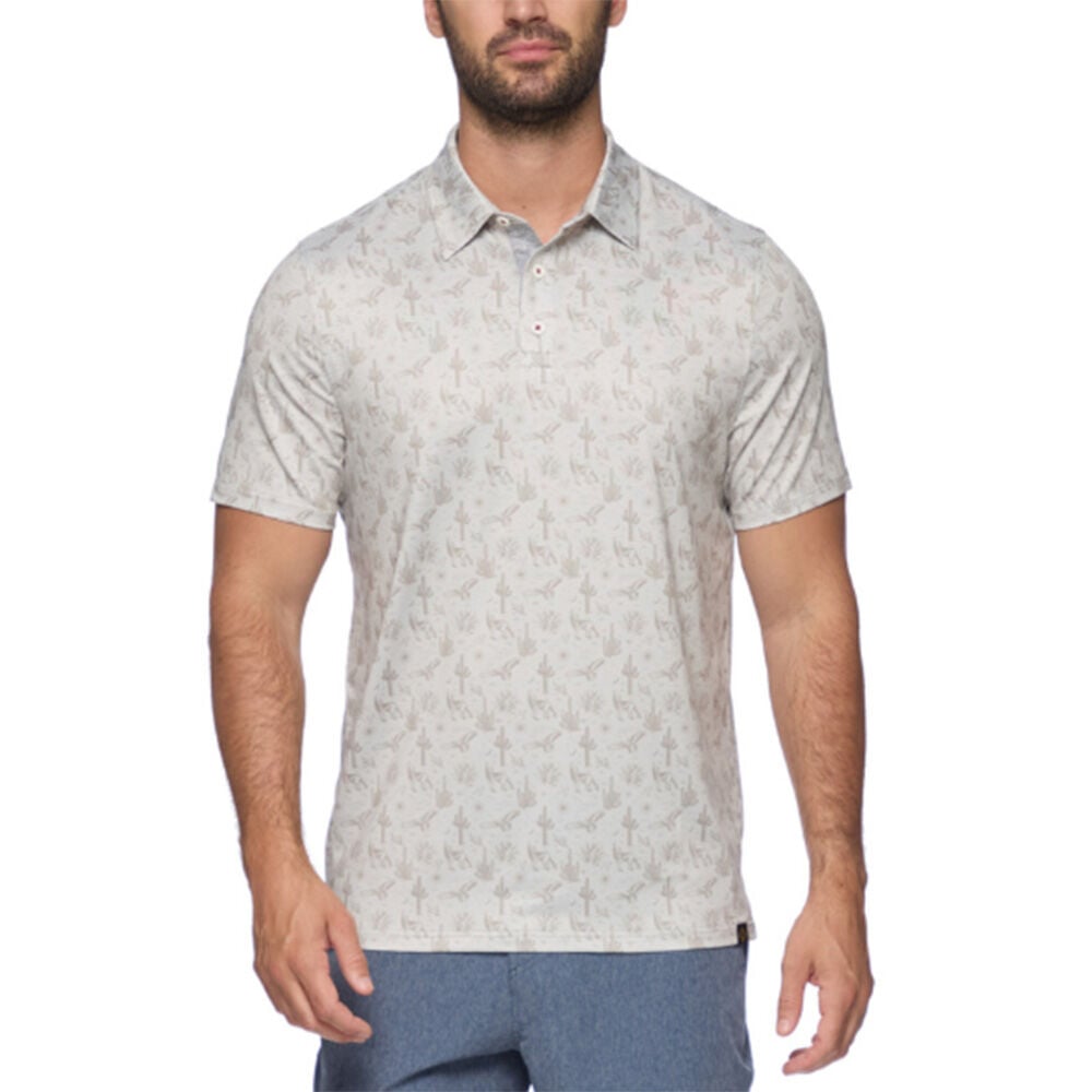 image of Men's Grady Desert Print Short Sleeve Polo Shirt- Oatmeal Combo