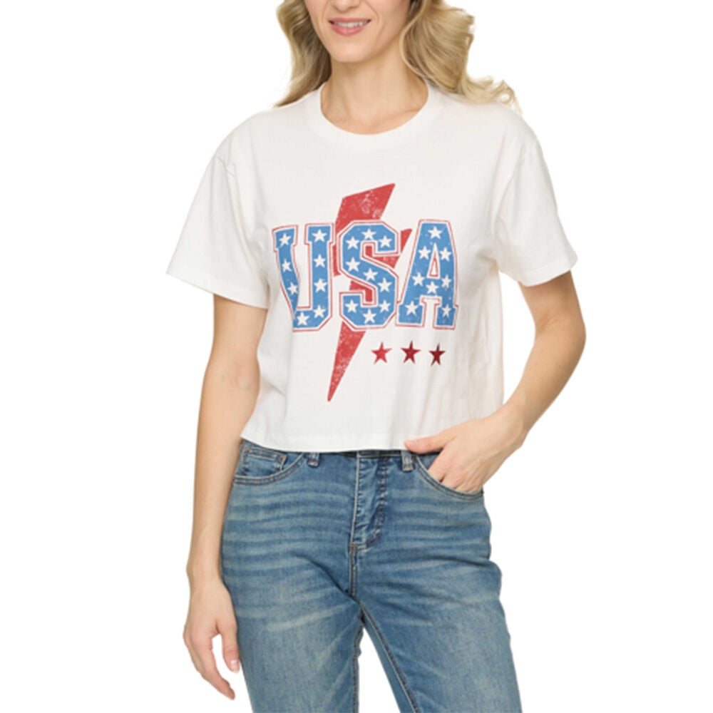 image of Women's USA Lightning Bolt Cropped Tee