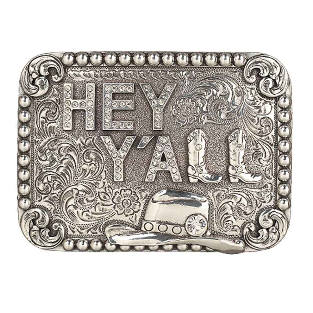 image of Women's Rectangle "Hey Y'all" Belt Buckle