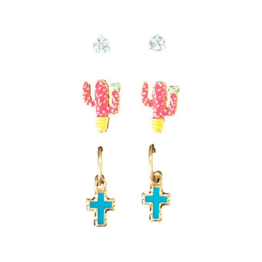 image of Women's Cactus Cross Earrings, 3 pk