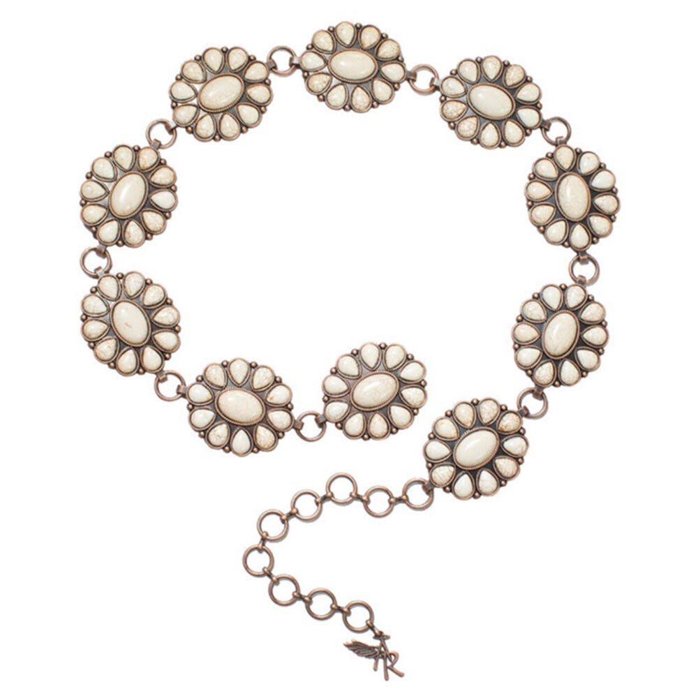 image of Women's Belt- Angel Ranch Copper Chain with Conchos and White Stones