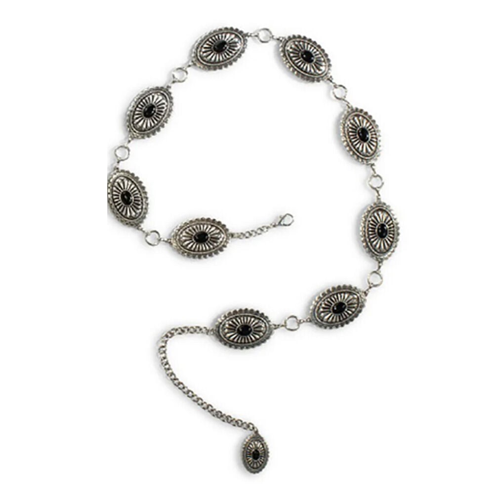 image of Women's Belt- Silver Chain with Oval Black Concho