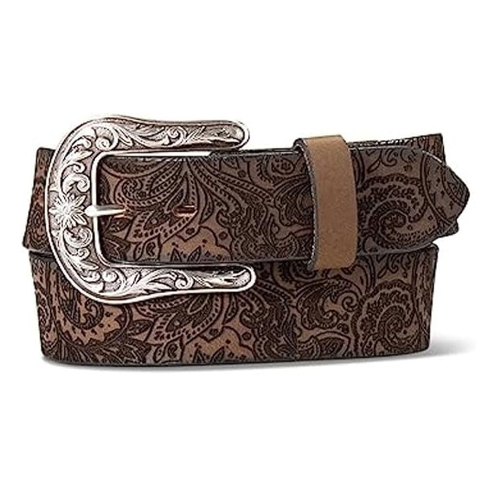 image of Women's Belt- Paisley Laser-Cut Leather with Silver Buckle