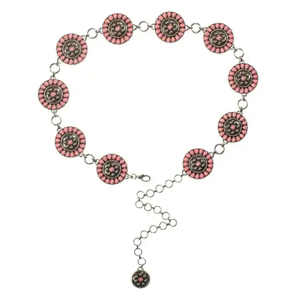 image of Women's Belt- Nocona Chain with Conchos and Light Pink Stones