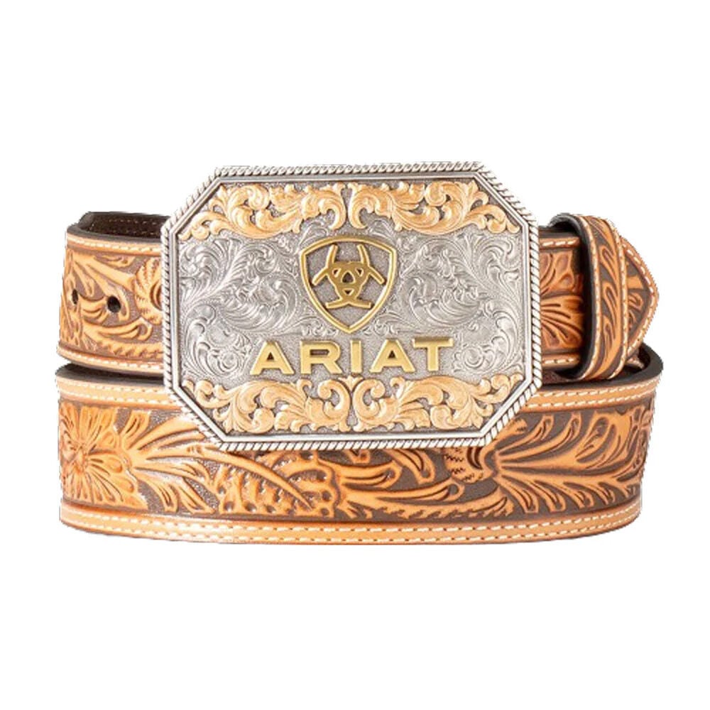 image of Men's Floral Embossed Belt with Buckle