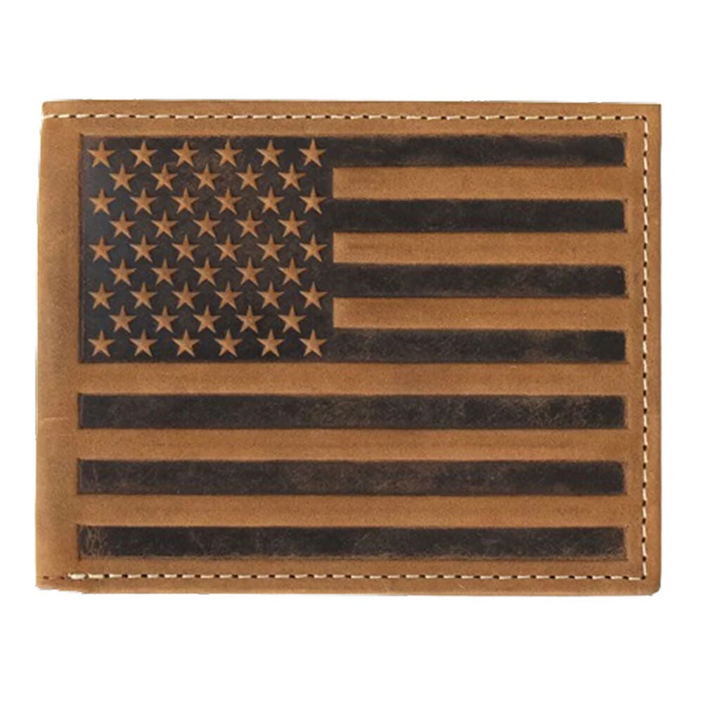 image of Men's Leather Embossed Flag Tri-Fold Wallet