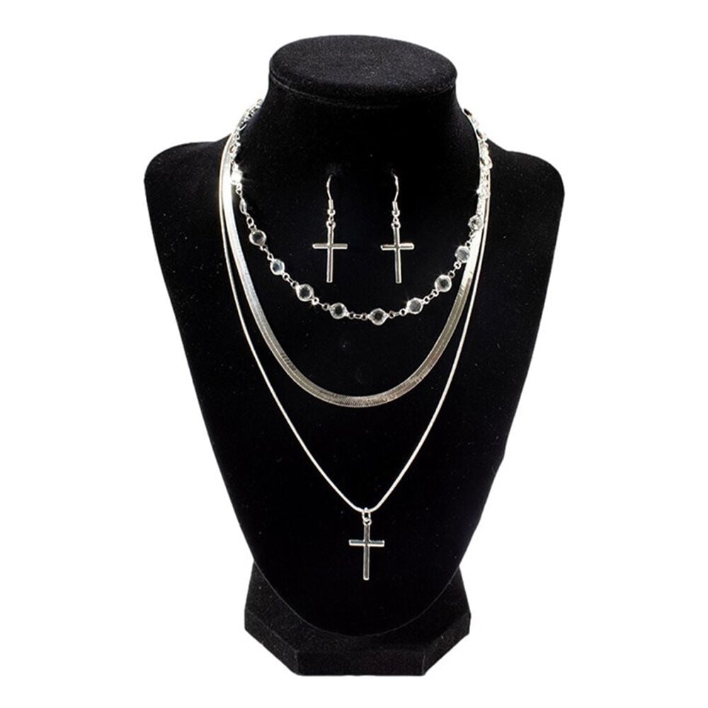 image of Women's Three Chain Cross Jewelry Set