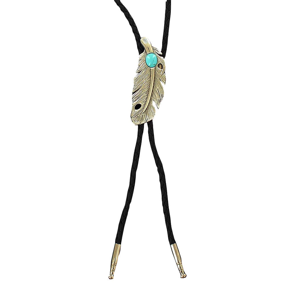 image of Men's Feather Silver and Turquoise Bolo Tie