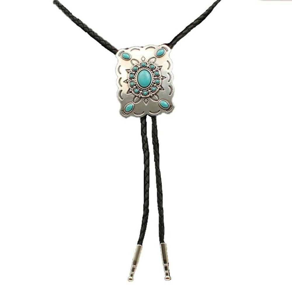 image of Men's Rectangle and Turquoise Slide Bolo Tie