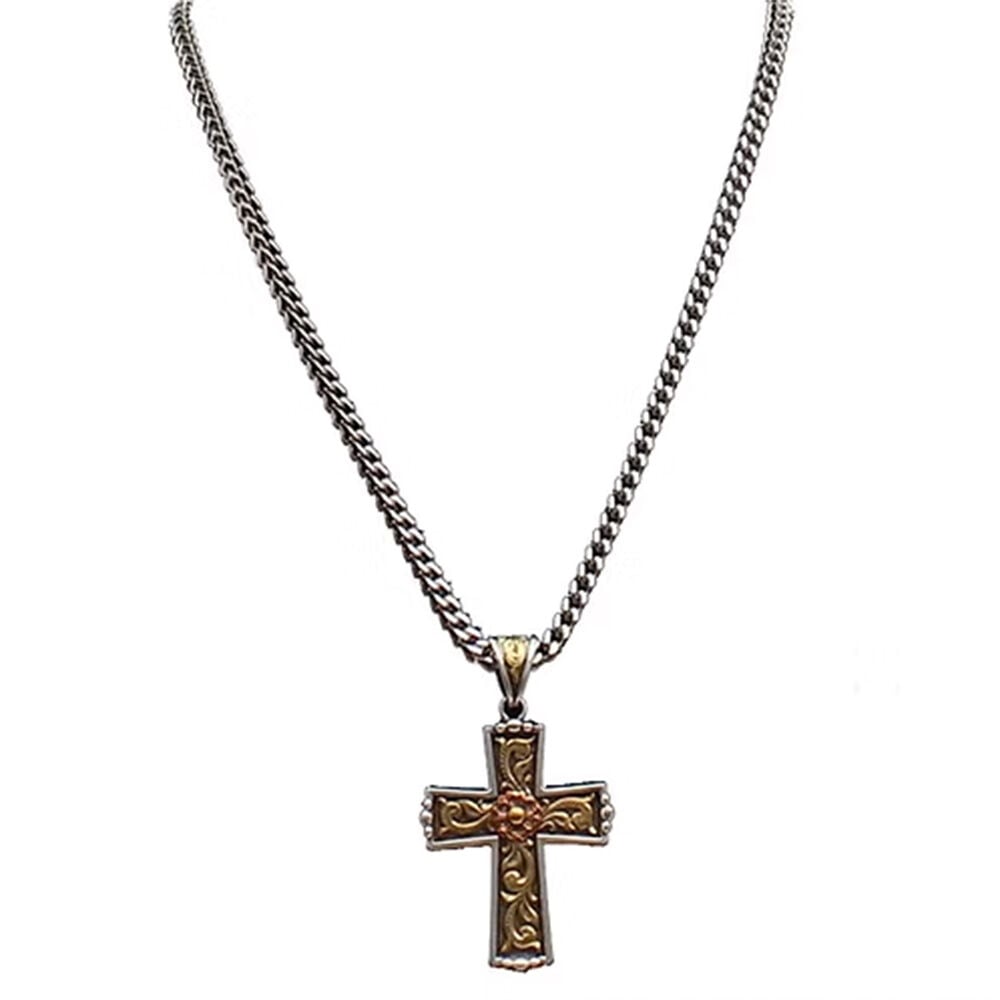image of Women's Silver and Gold Floral Scroll Cross