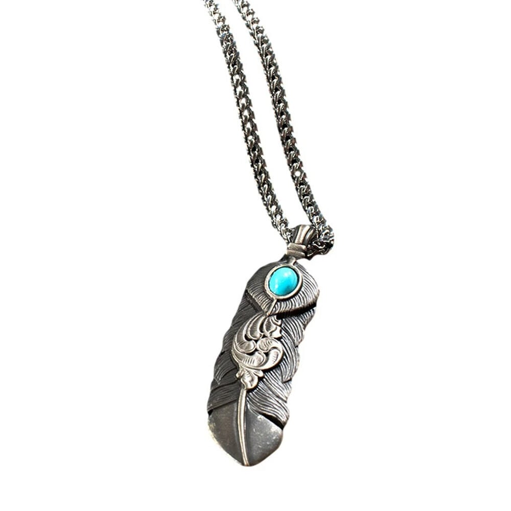 image of Men's Turquoise Stone FeatherNecklace