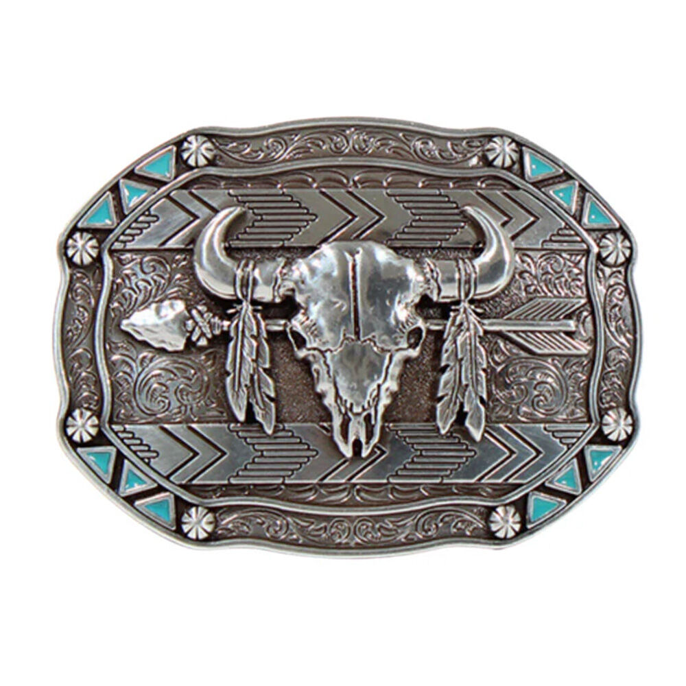 image of Men's Rectangle Arrow Skull Feather Buckle