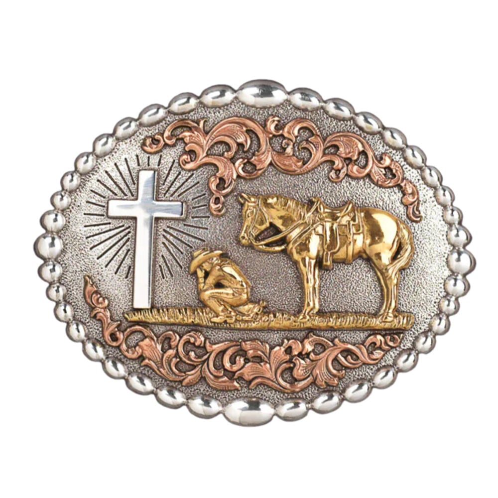 image of Men's Gold Oval Praying Cowboy Belt Buckle