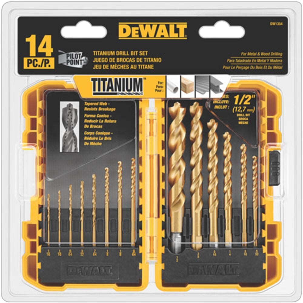 image of Drill Bit Set, Titanium, Pilot Point, 14 piece