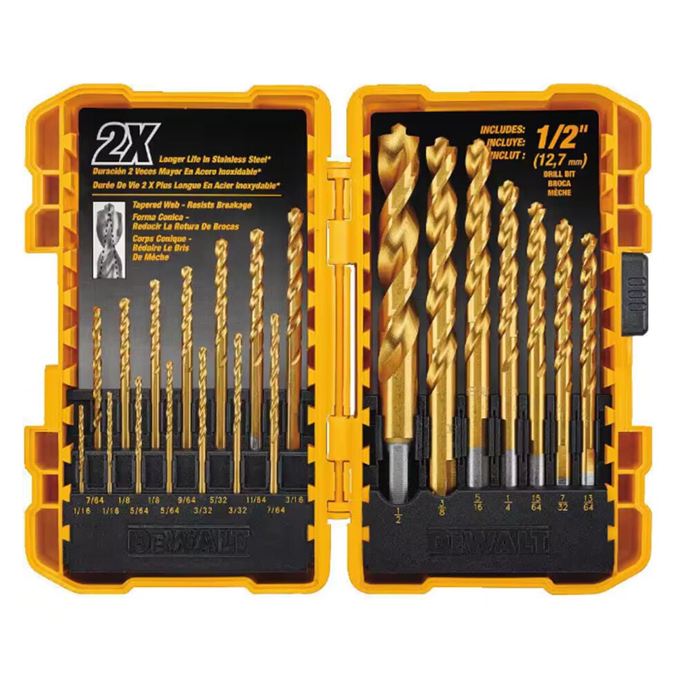 image of Titanium Nitride Coated Pilot Point Drill Bit Set, 21 pc