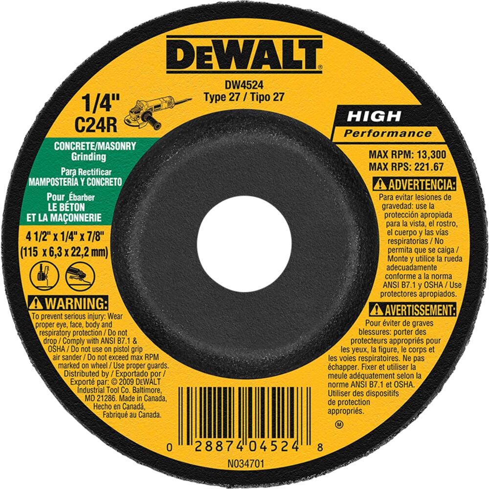 image of Masonry Abrasive Wheel, 4 1/2 in x 1/4 in x 7/8 in