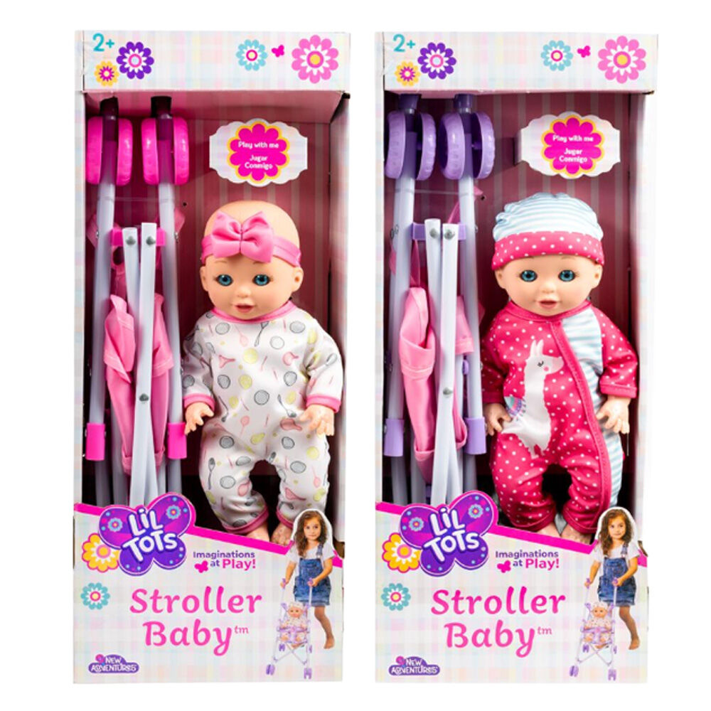 image of Assorted Lil Tots Stroller Baby Caucasian Doll Set (Style May Vary)