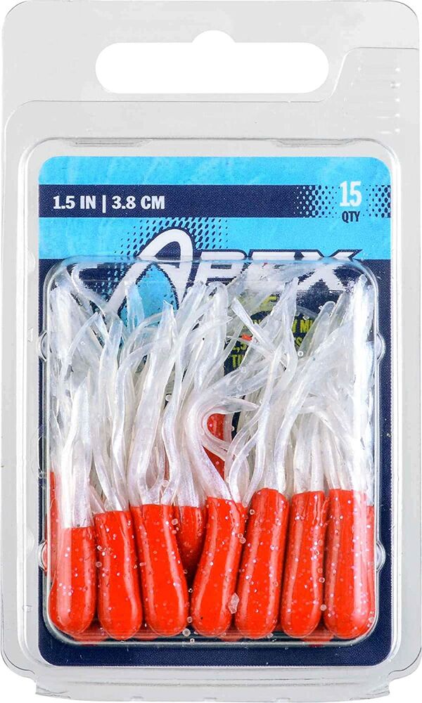 image of SLT Mini-Tube Fishing Lures, 1.5 in, Red/White, 15 ct