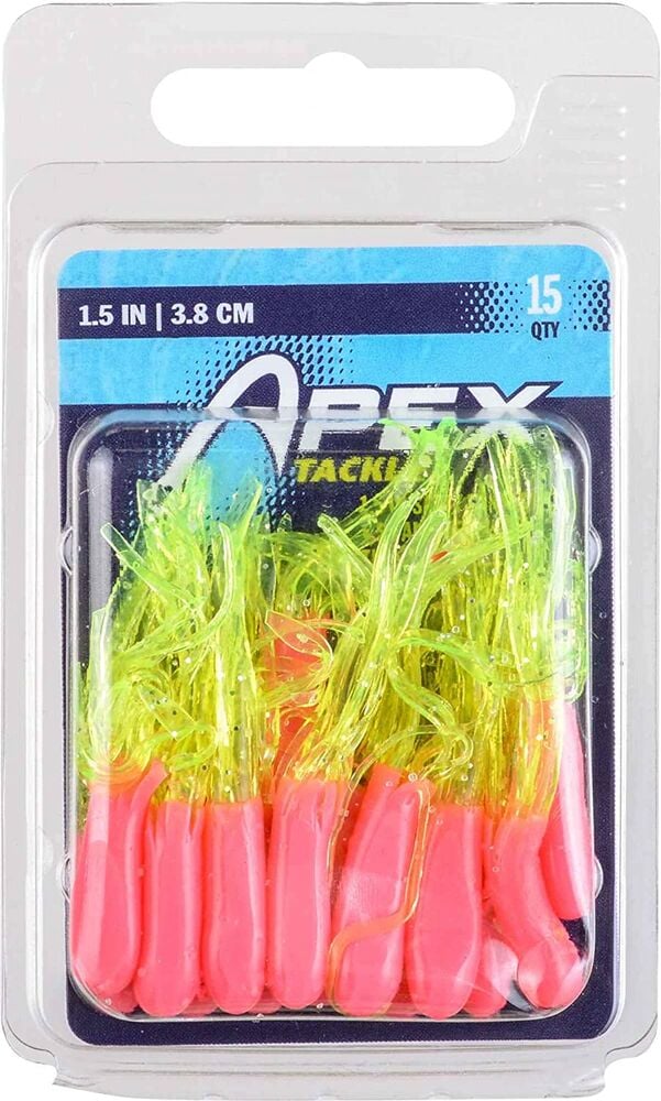 image of SLT Mini-Tube Fishing Lures, 1.5 in, Pink/Chartreuse, 15 ct