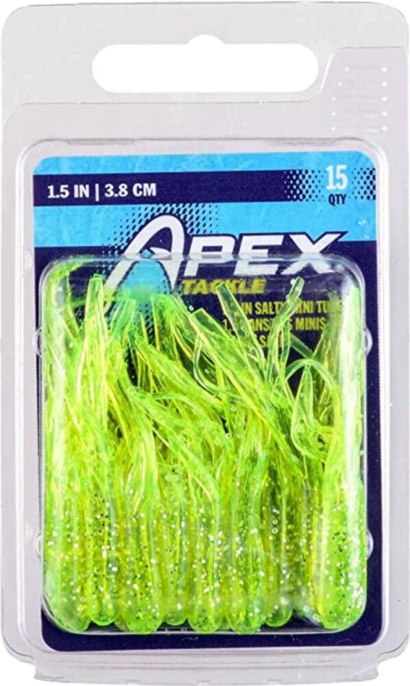 image of SLT Mini-Tube Fishing Lures, 1.5 in, Chartreuse Glitter, 15 ct