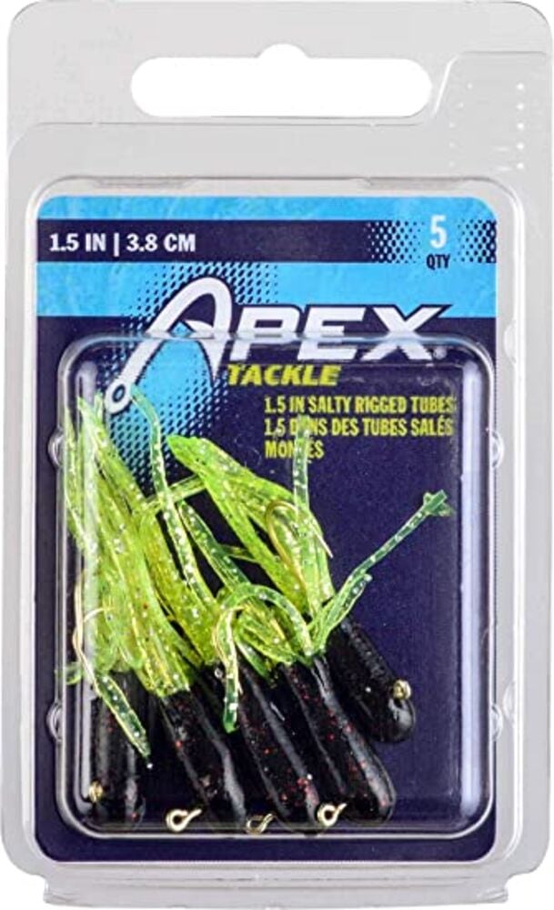 image of SLT Mini-Tube Fishing Lures, 1.5 in, Black/Chartreuse Glitter, 15 ct
