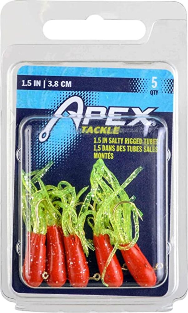 image of SLT Mini-Tube Fishing Lures, 1.5 in, Red/Chartreuse Glitter, 15 ct