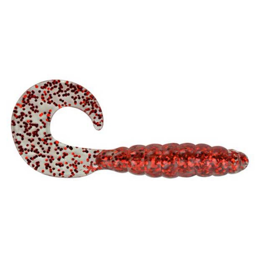 image of 2 in Curly Tail Grub Fishing Lure, Clear/Red Flake, 10 ct