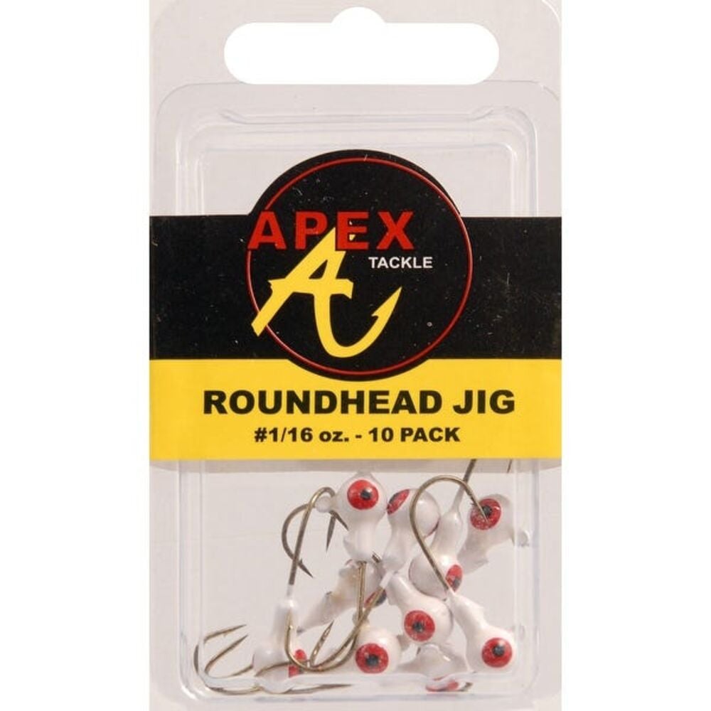 image of Roundhead Jig Fishing Lure, 1/16 oz, White, 10 ct