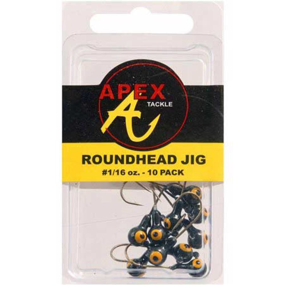 image of Roundhead Jig Fishing Lure, 1/16 oz, Black, 10 ct